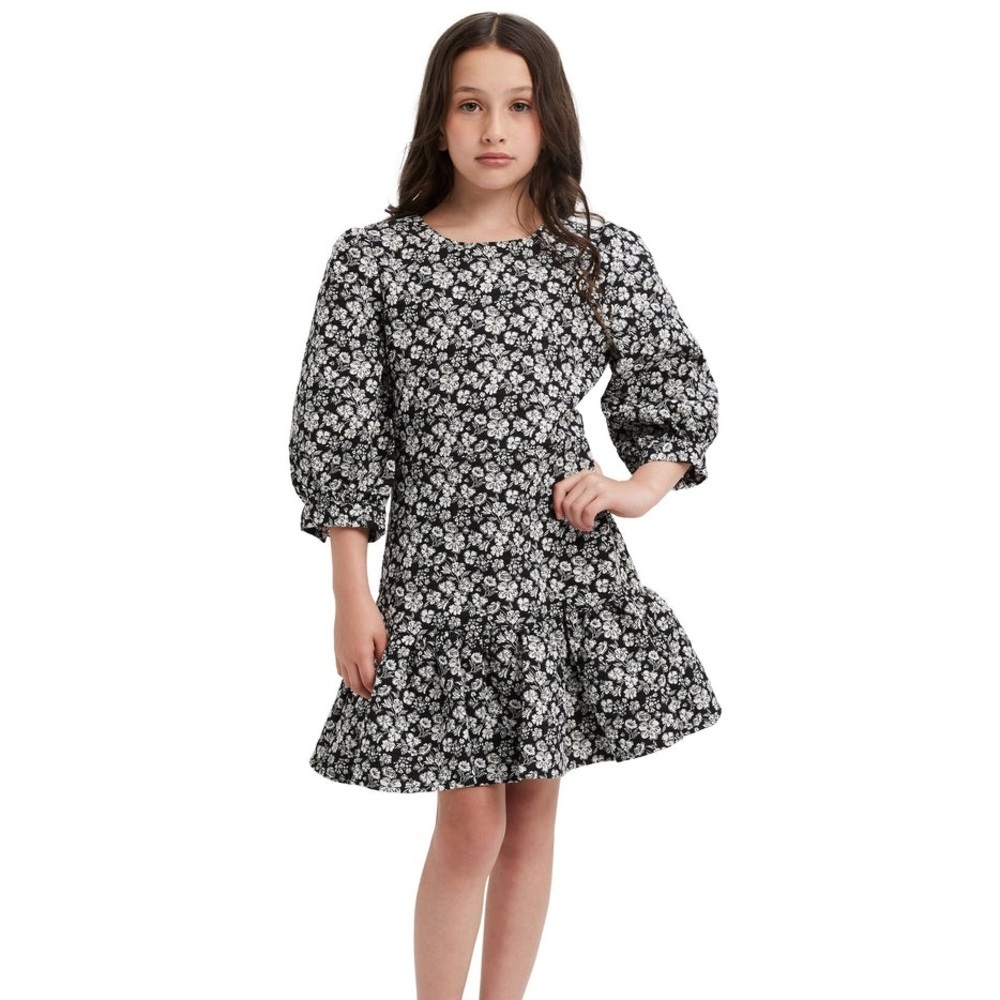 Bardot Juniors Kids Kacela Metallic Floral Puff Sleeve Party Dress Size 12